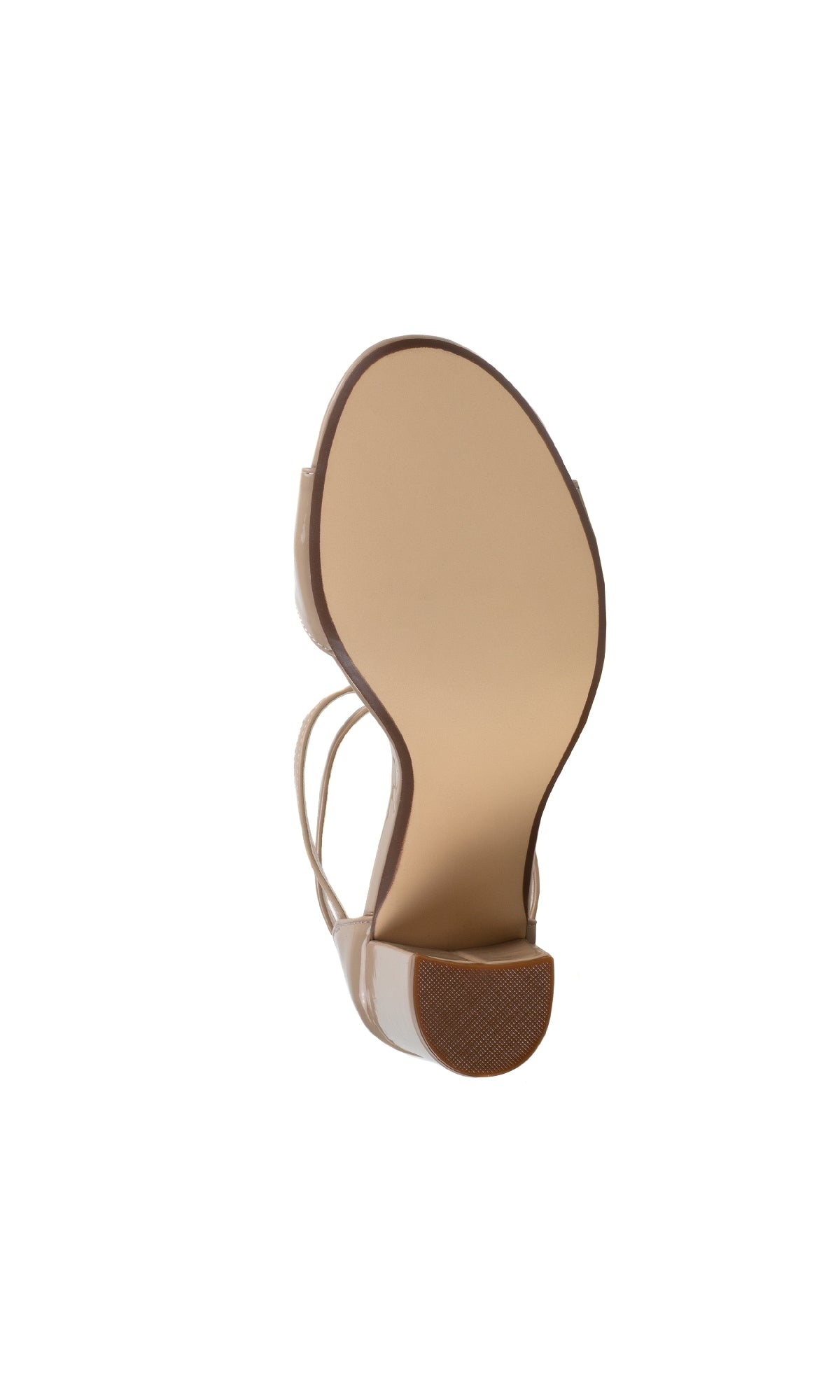 The image shows the sole of the Jordy High Heel Nude Prom Shoes: Touch Ups 4632, featuring a smooth bottom and a textured heel tip, photographed against a white background.